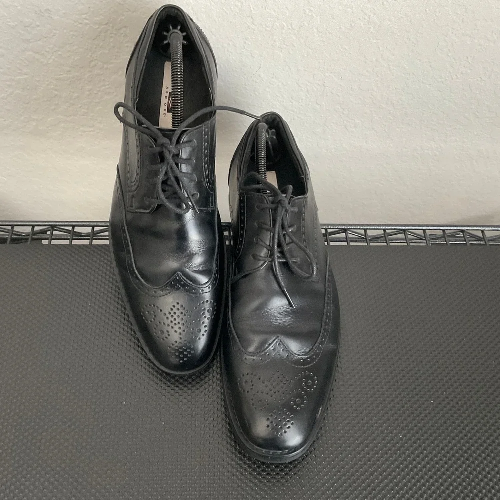 Joseph Abboud Mens Black Leather Wingtip Brogue Oxford Dress Shoes 9.5 D K125B